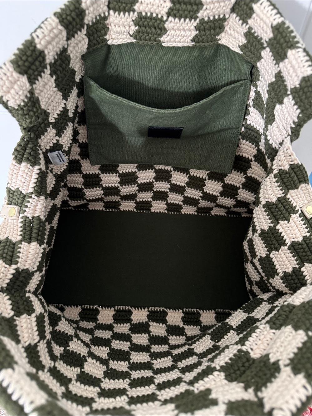 Clare V. Summer Simple Tote in Woven Checkerboard Olive & Cream - Picture 5 of 7